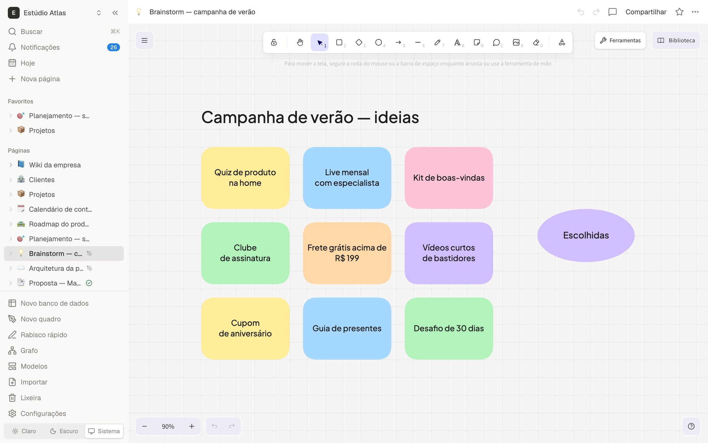 Quadro de brainstorm com post-its